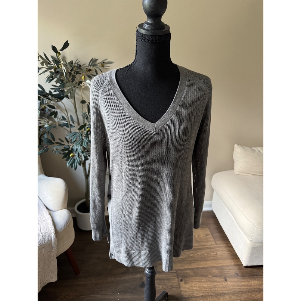 Banana Republic Gray V-Neck Side Button Knit Sweater Tunic Small
